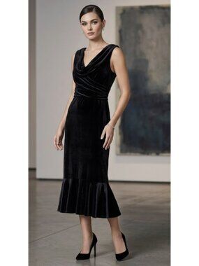 Stop Staring Black Velvet Cowl-Neck Ruffle-Hem Midi Dress